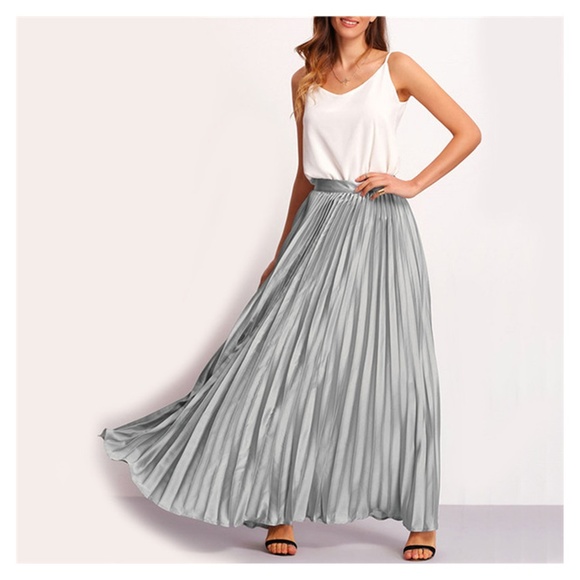 pleated satin maxi skirt